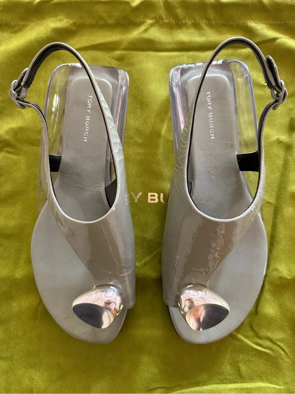 Tory Burch Patos Sage Slingback Sandals with Silver Logo